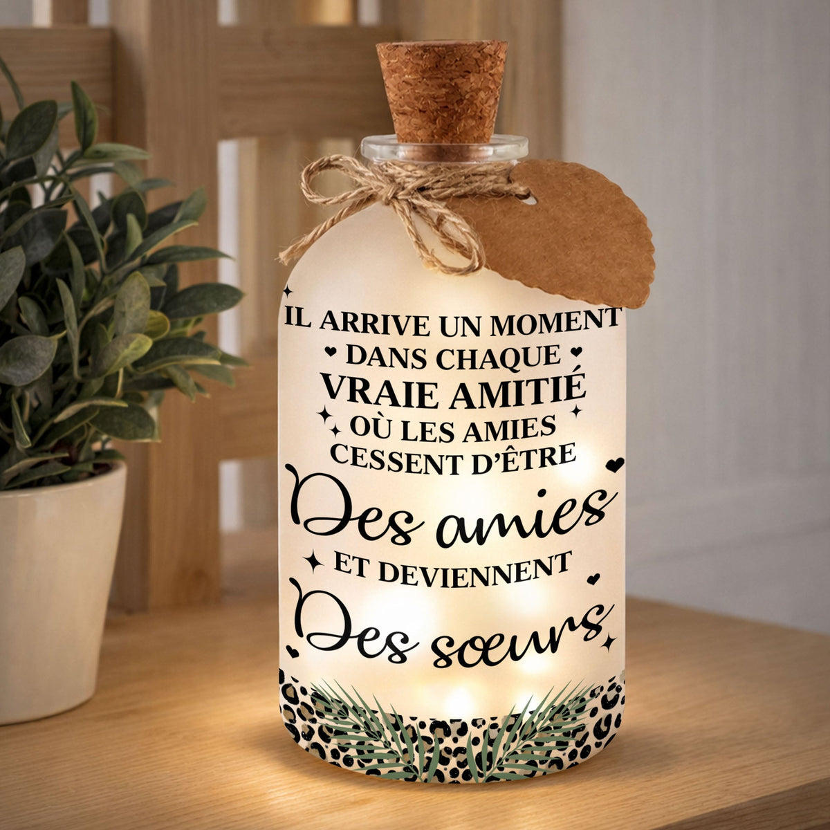 Merci D'être Ma Sœur De Cœur Best Friends Leopard Art - Personalized Short Bottle Light - BST580_SBOLI