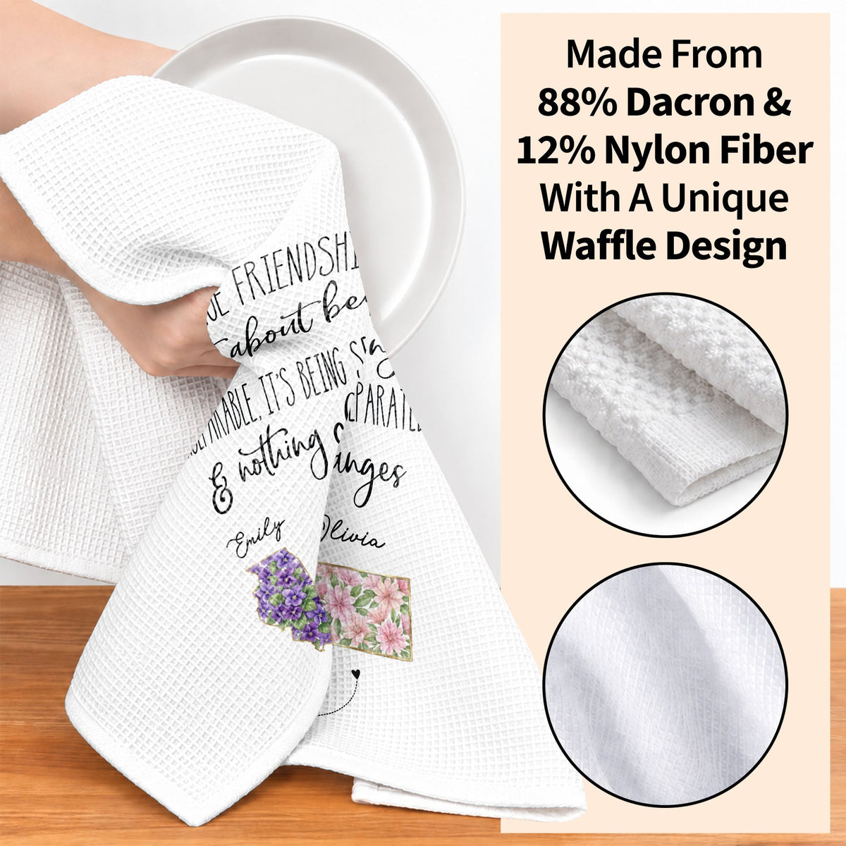 True Friendship Isn't About Being Inseparable With Custom State Art Flowers - Personalized Kitchen Towel - BST715_TOWL