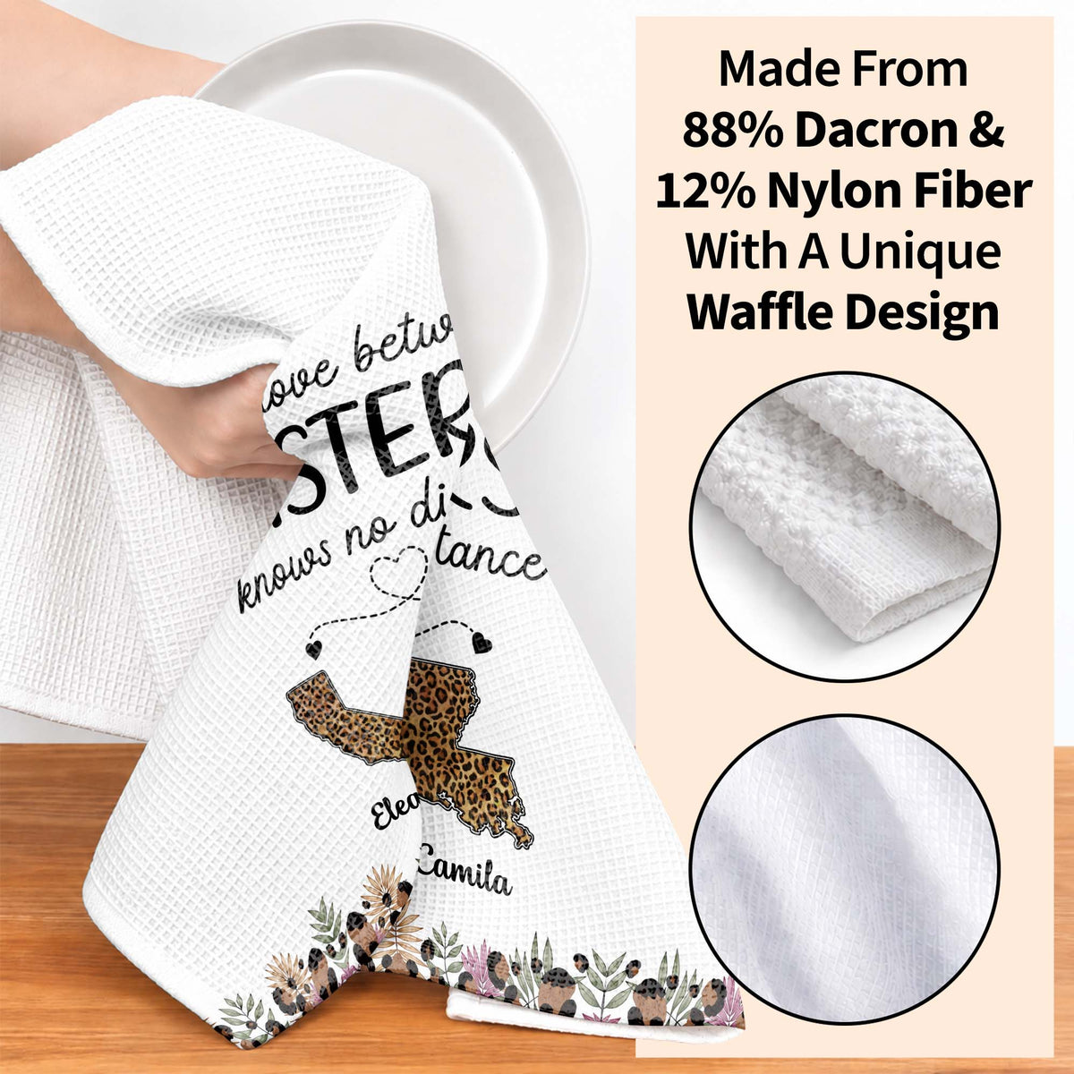 The Love Between Friends Knows No Distance Leopard States And Hearts - Personalized Kitchen Towel - BST758_TOWL
