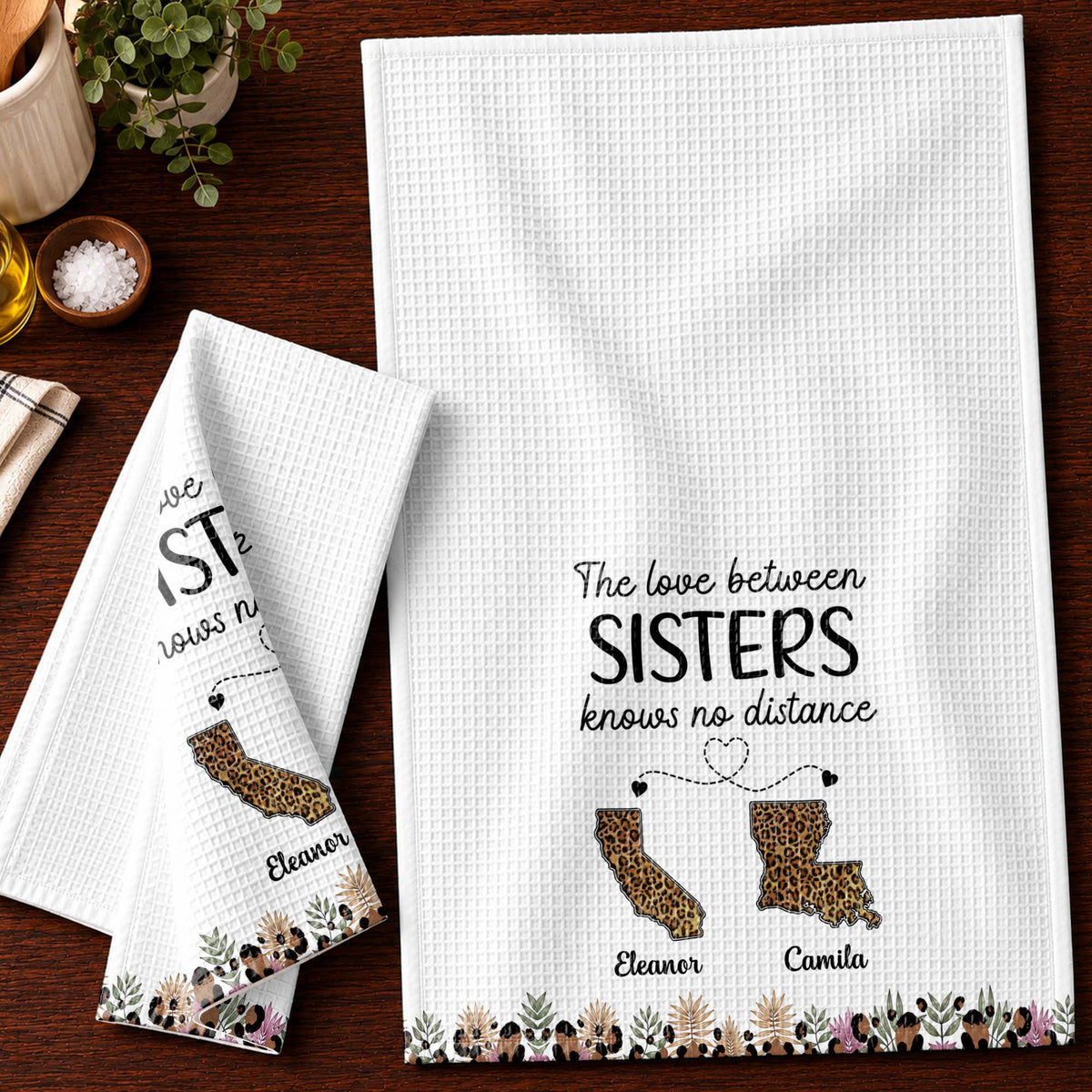 The Love Between Friends Knows No Distance Leopard States And Hearts - Personalized Kitchen Towel - BST758_TOWL