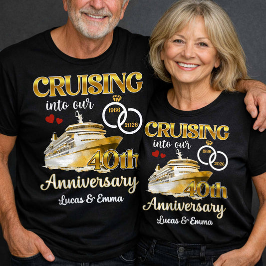 Cruising Into Our Anniversary, Cruise Ship and Rings - Personalized Custom Unisex T-shirt, Hoodie - CPL1283_BBAS
