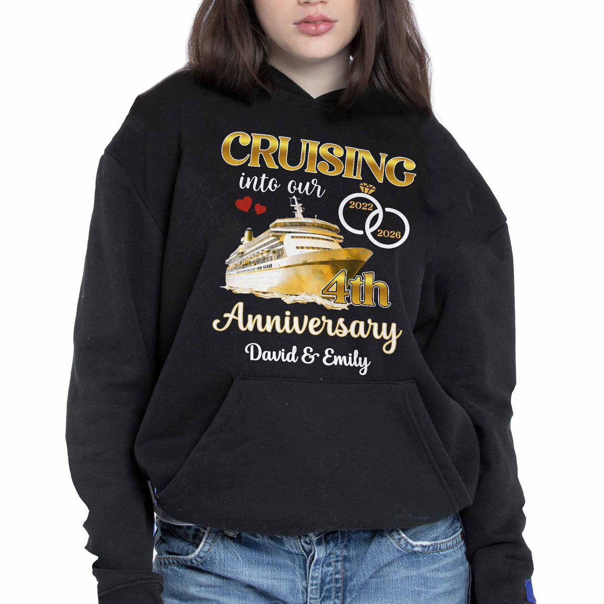 Cruising Into Our Anniversary, Cruise Ship and Rings - Personalized Custom Unisex T-shirt, Hoodie - CPL1283_BBAS