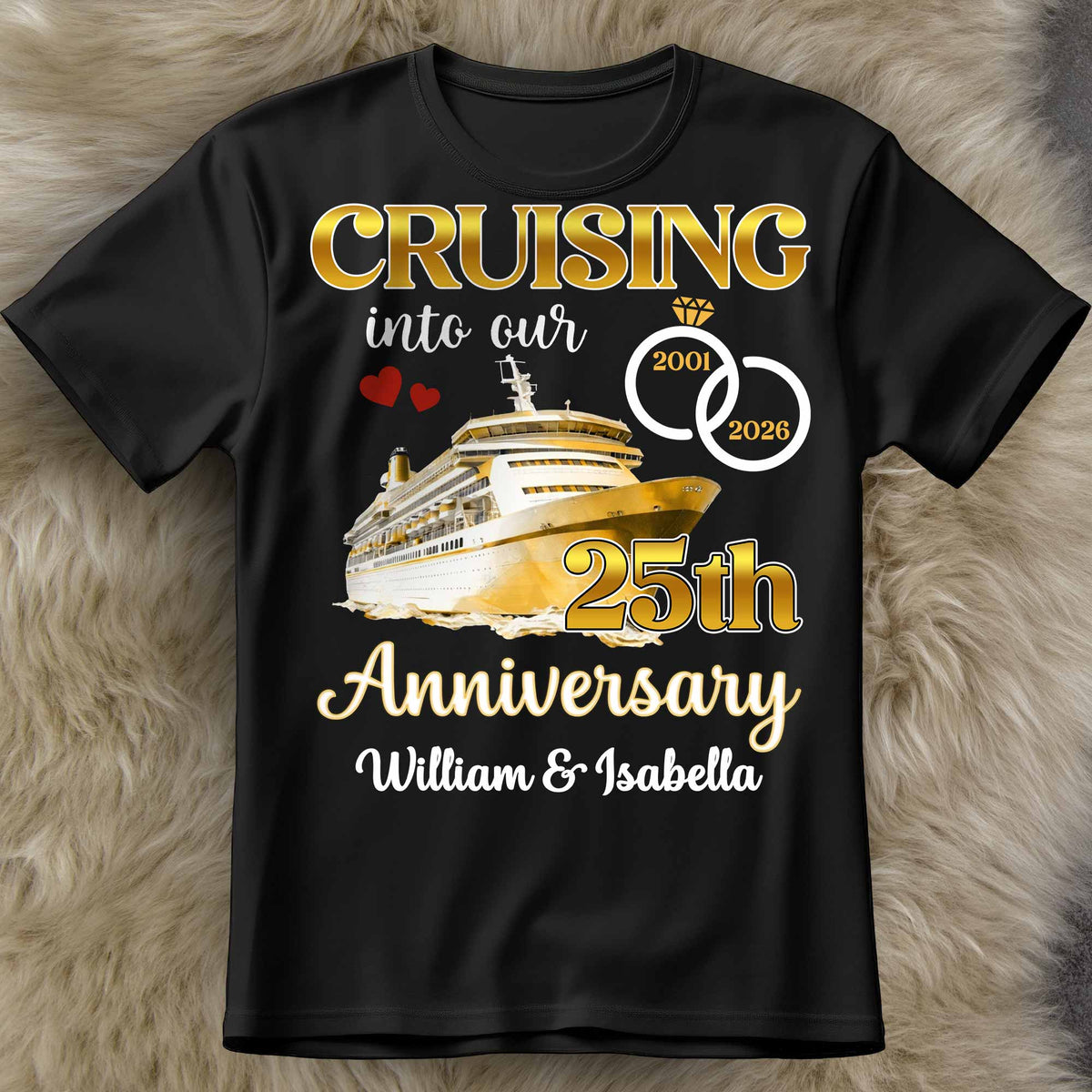 Cruising Into Our Anniversary, Cruise Ship and Rings - Personalized Custom Unisex T-shirt, Hoodie - CPL1283_BBAS