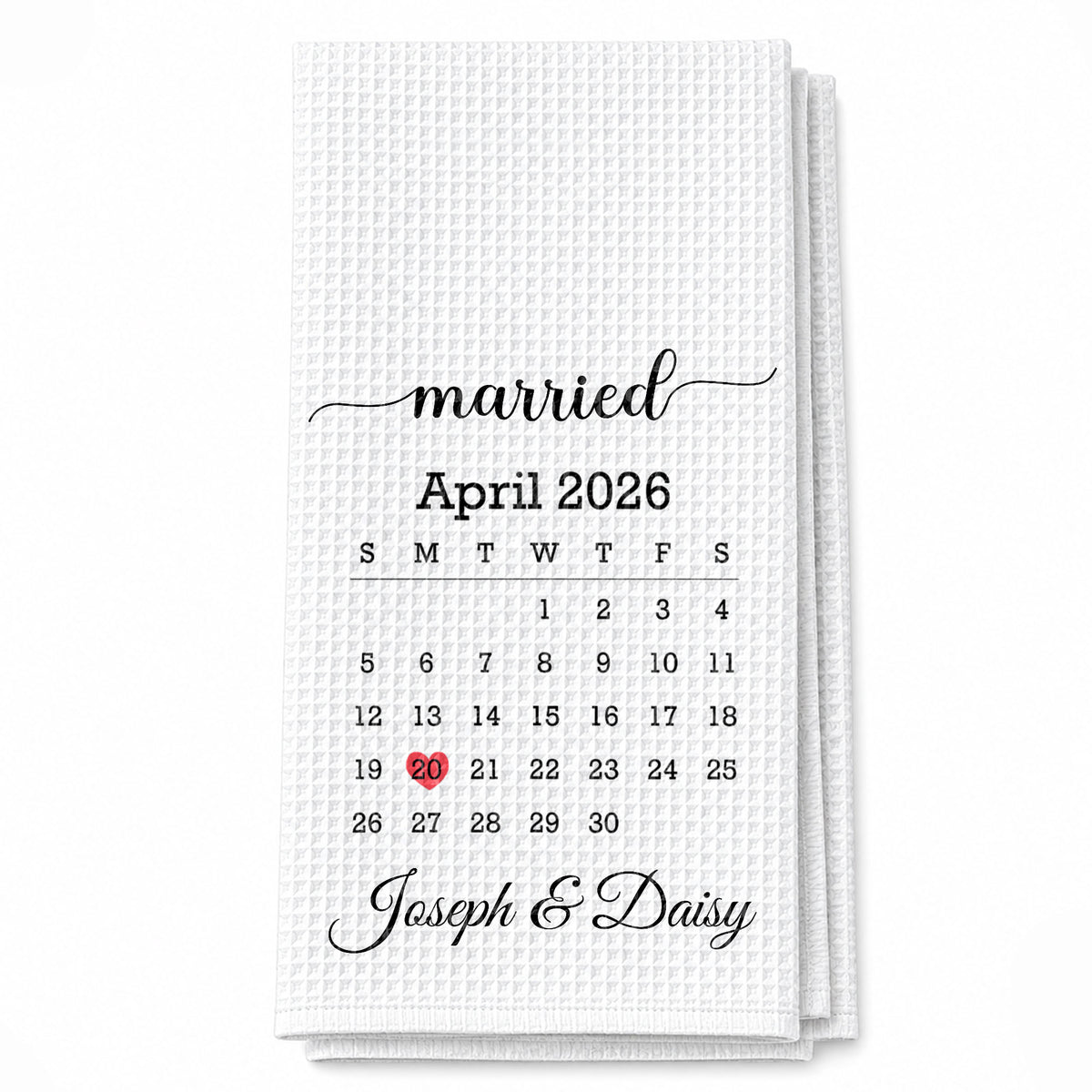 Married Calendar With Heart Special Date Design - Personalized Kitchen Towel - CPL1725_TOWL