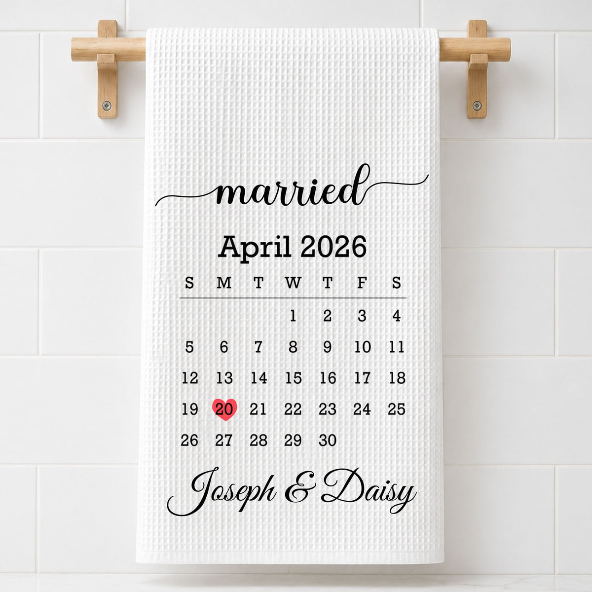Married Calendar With Heart Special Date Design - Personalized Kitchen Towel - CPL1725_TOWL