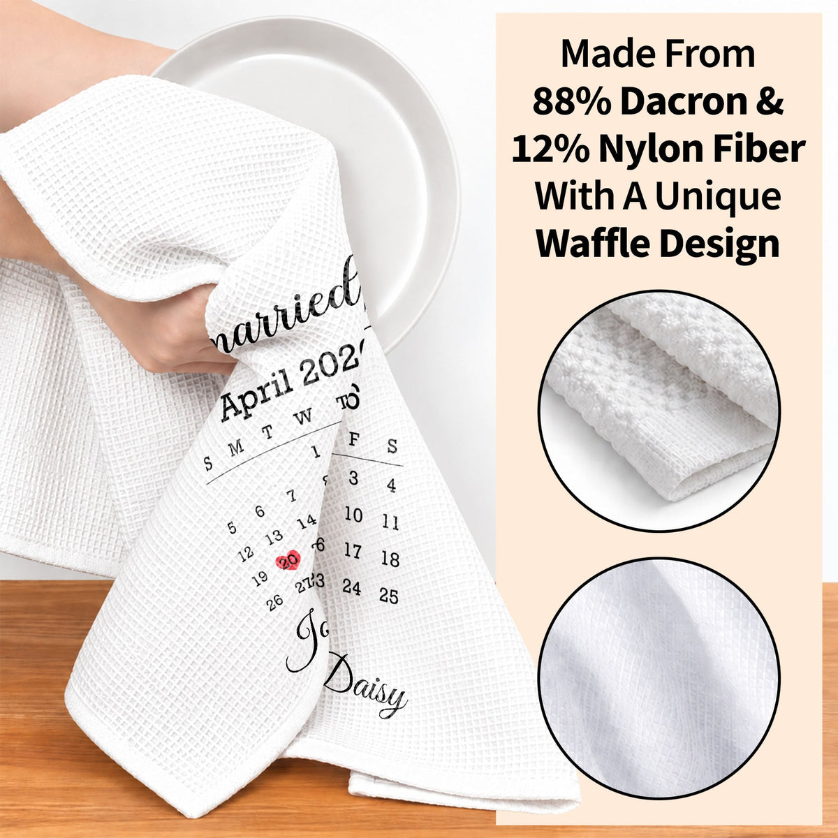 Married Calendar With Heart Special Date Design - Personalized Kitchen Towel - CPL1725_TOWL