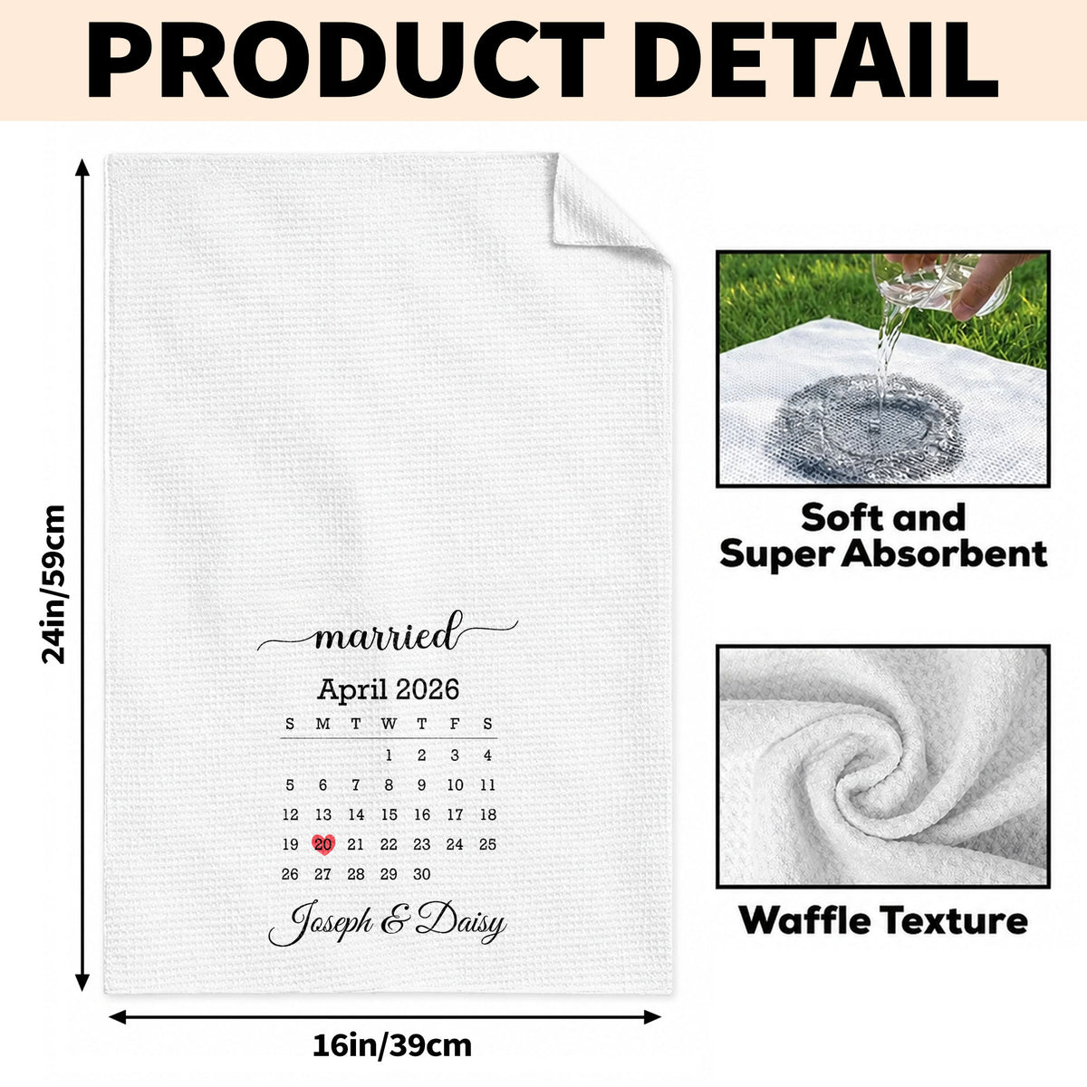Married Calendar With Heart Special Date Design - Personalized Kitchen Towel - CPL1725_TOWL