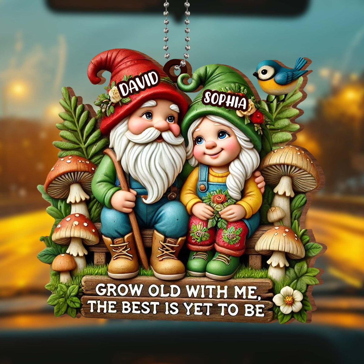 Grow Old With Me, The Best Is Yet To Be Gnome Ornament - Personalized Custom Wood Ornament, Car Hanging Ornament - CPL176_WCA