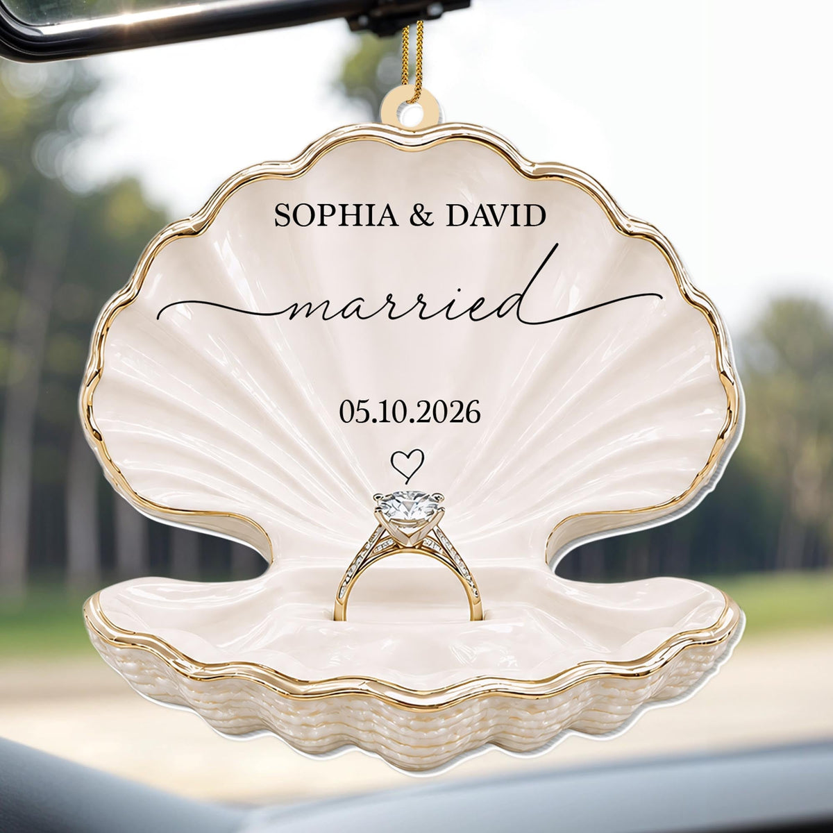 Married Seashell And Engagement Ring Heart Design - Personalized Custom Acrylic Ornament, Christmas Gift - CPL1788_ACO