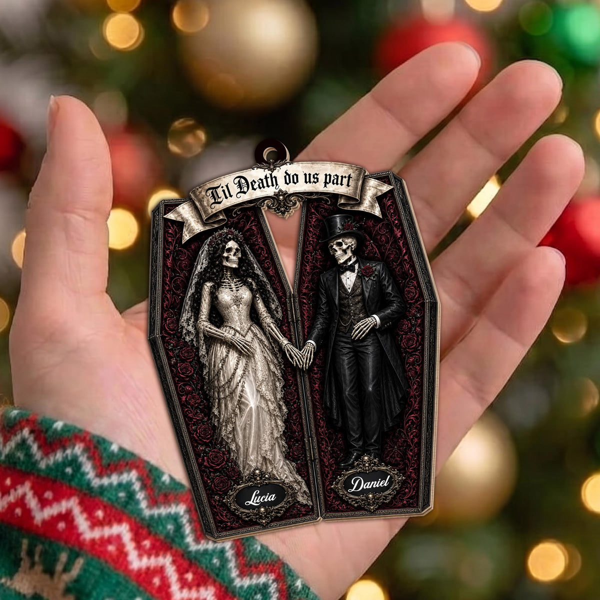 Til Death Do Us Part Skeleton Couple Coffin Ornament - Personalized Custom Wood Ornament, Custom Shaped - CPL1827_WDO