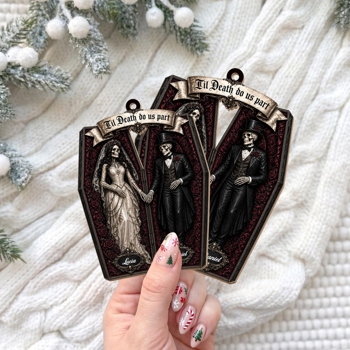Til Death Do Us Part Skeleton Couple Coffin Ornament - Personalized Custom Wood Ornament, Custom Shaped - CPL1827_WDO