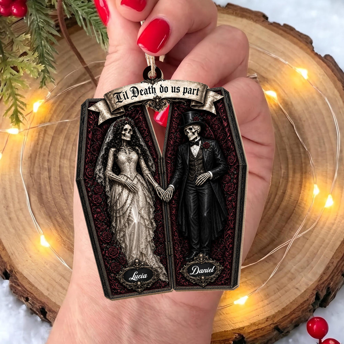 Til Death Do Us Part Skeleton Couple Coffin Ornament - Personalized Custom Wood Ornament, Custom Shaped - CPL1827_WDO