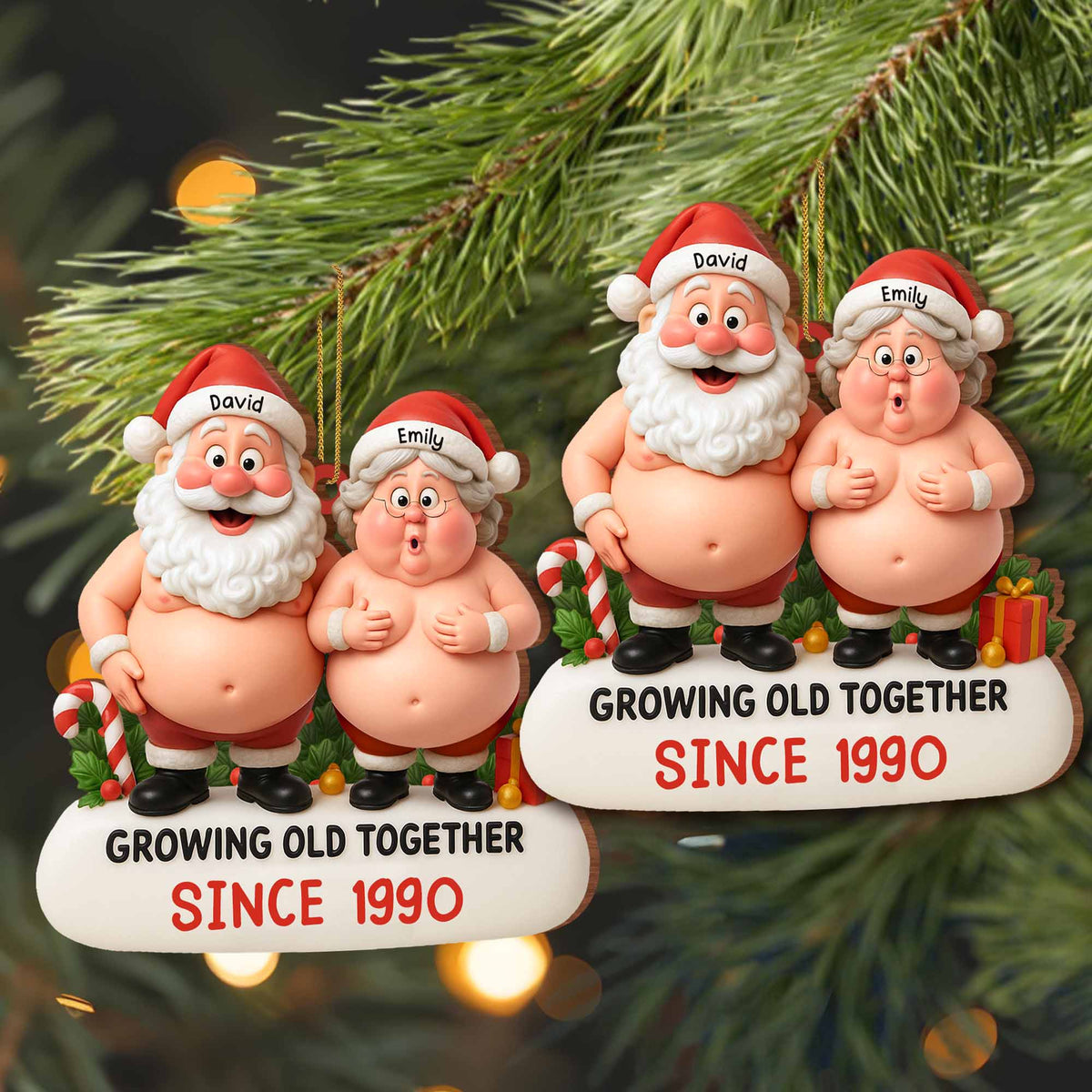 Growing Old Together, Santa And Mrs. Claus Ornament - Personalized Custom Wood Ornament, Custom Shaped - CPL798_WDO