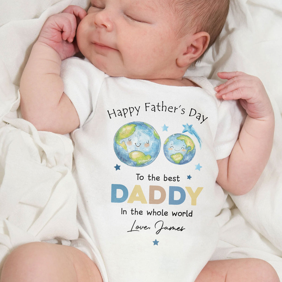 Happy Father's Day To The Best Daddy In The Whole World Earth Stars - Personalized Custom Baby Onesie - DAD313_ONES