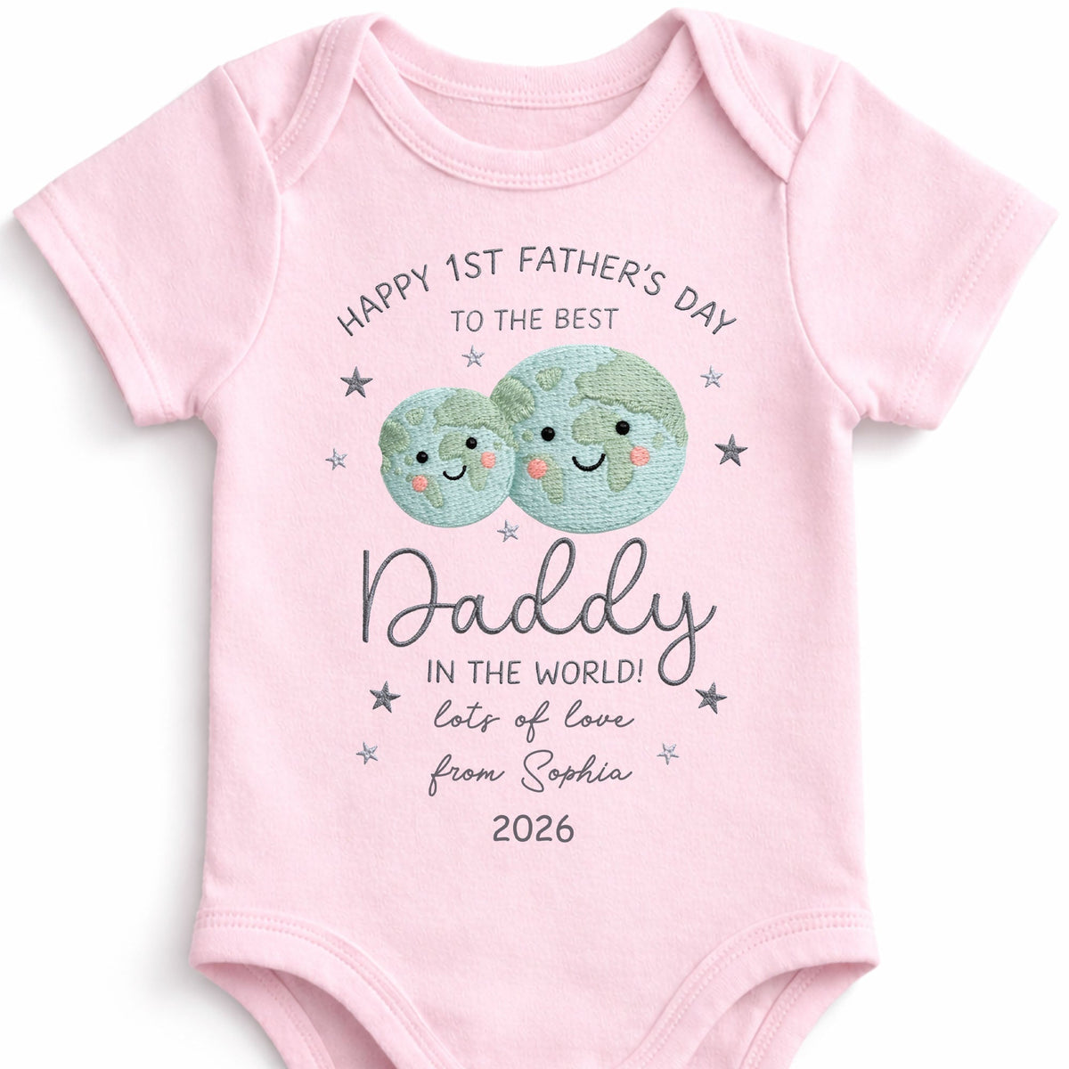 Happy 1st Father's Day To The Best Daddy In The World Earth And Stars - Personalized Custom Baby Onesie - DAD315_ONES