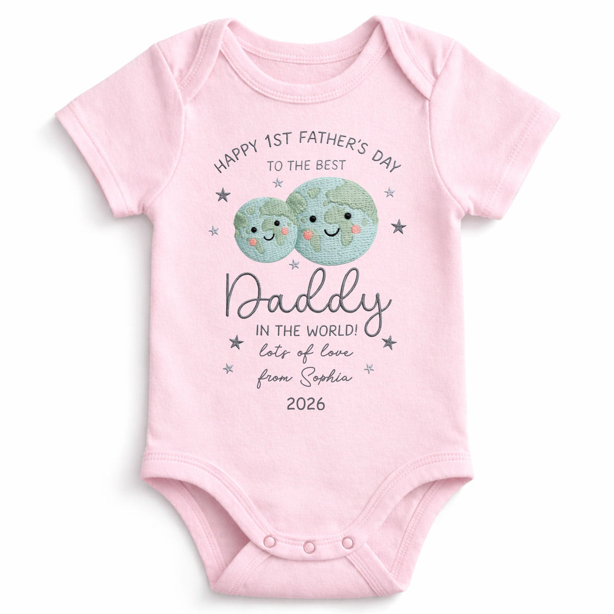 Happy 1st Father's Day To The Best Daddy In The World Earth And Stars - Personalized Custom Baby Onesie - DAD315_ONES