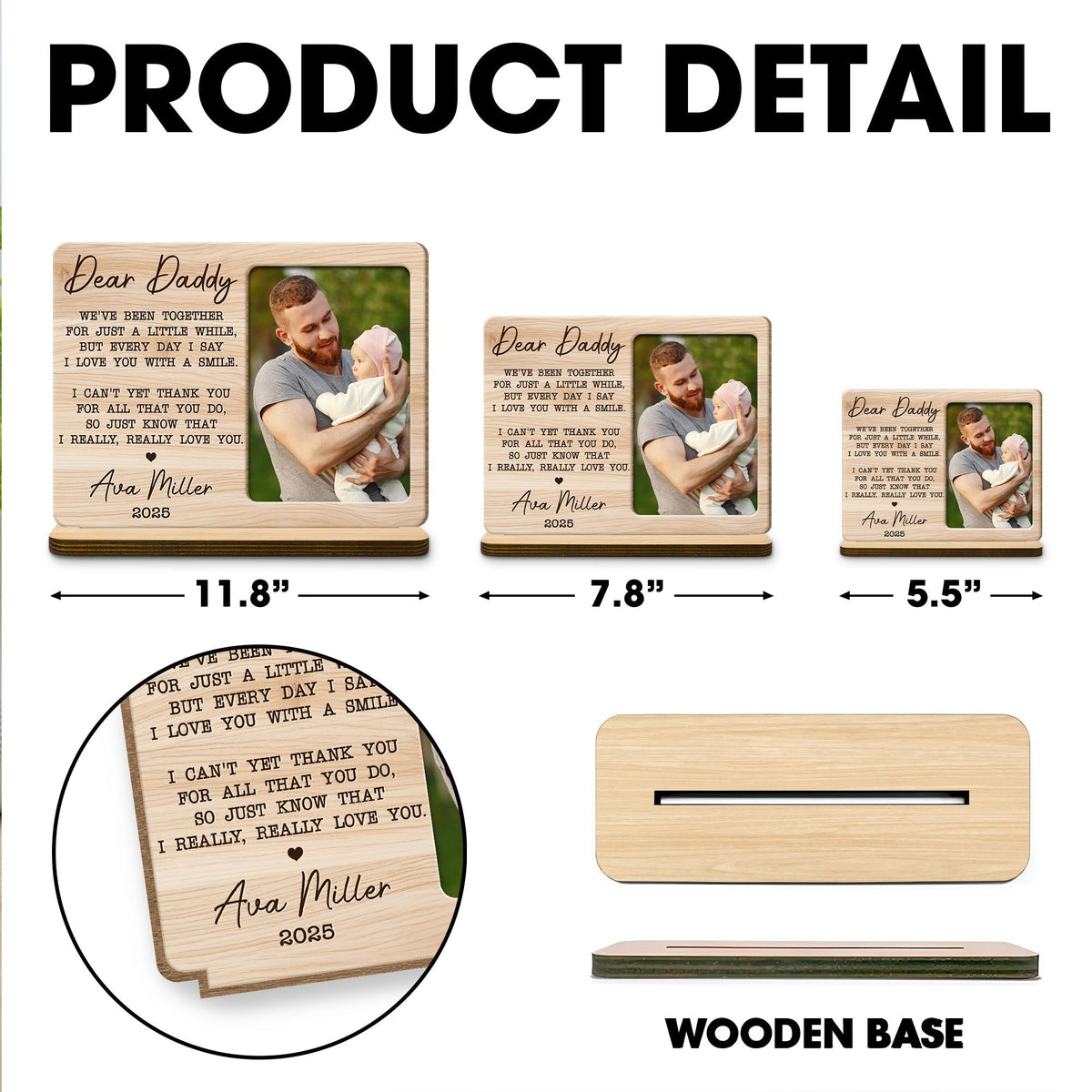 Dear Daddy We've Been Together Photo Wood Plaque With Heart - Personalized Custom 2-Layer Wood Plaque With Flat Base - DAD471_WPLA