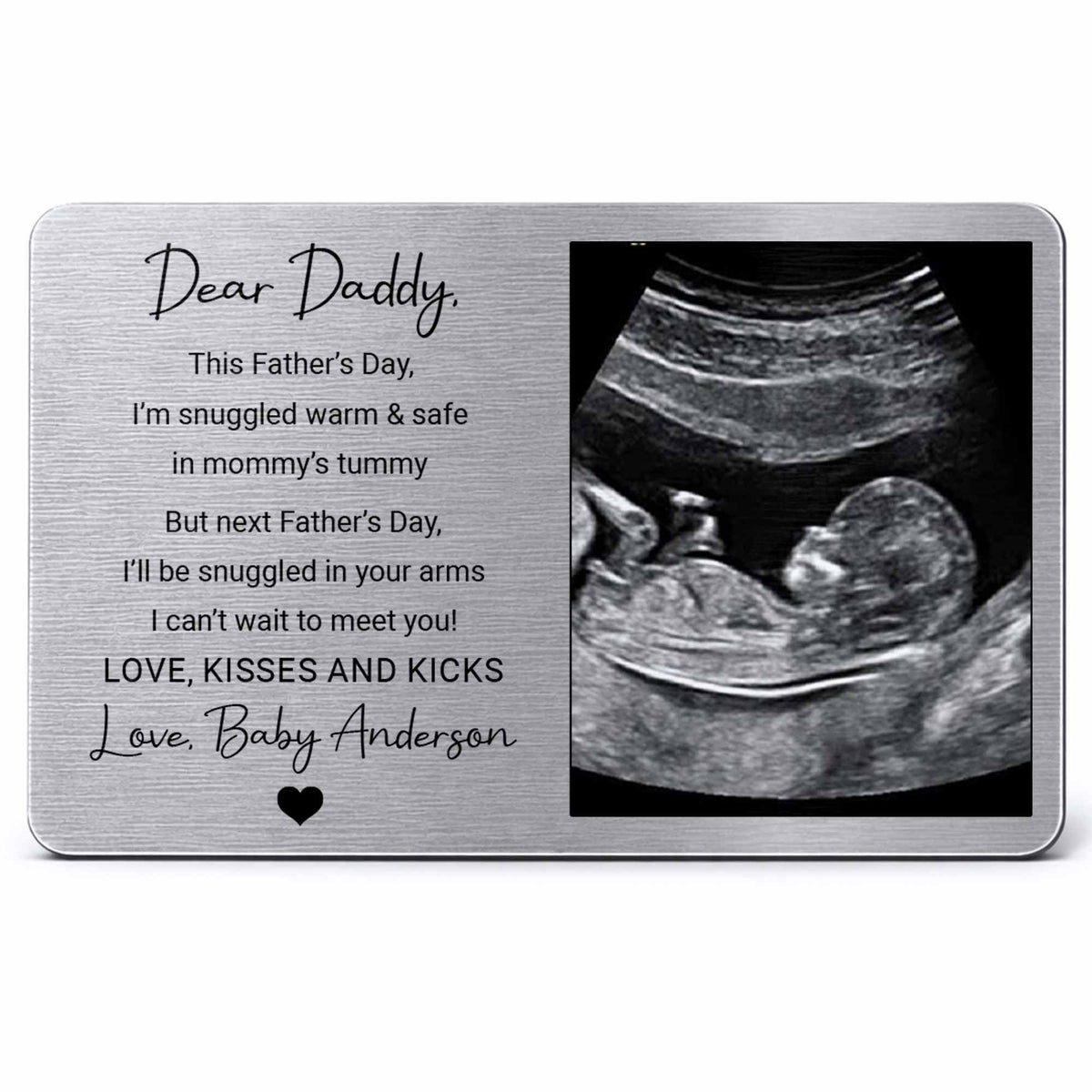 Dear Daddy Snuggled In Mommy's Tummy Ultrasound Photo Wallet Card - Personalized Aluminum Wallet Card - DAD524_ALCA