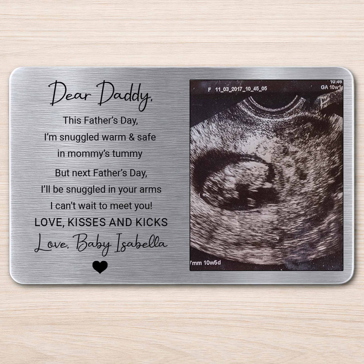 Dear Daddy Snuggled In Mommy's Tummy Ultrasound Photo Wallet Card - Personalized Aluminum Wallet Card - DAD524_ALCA