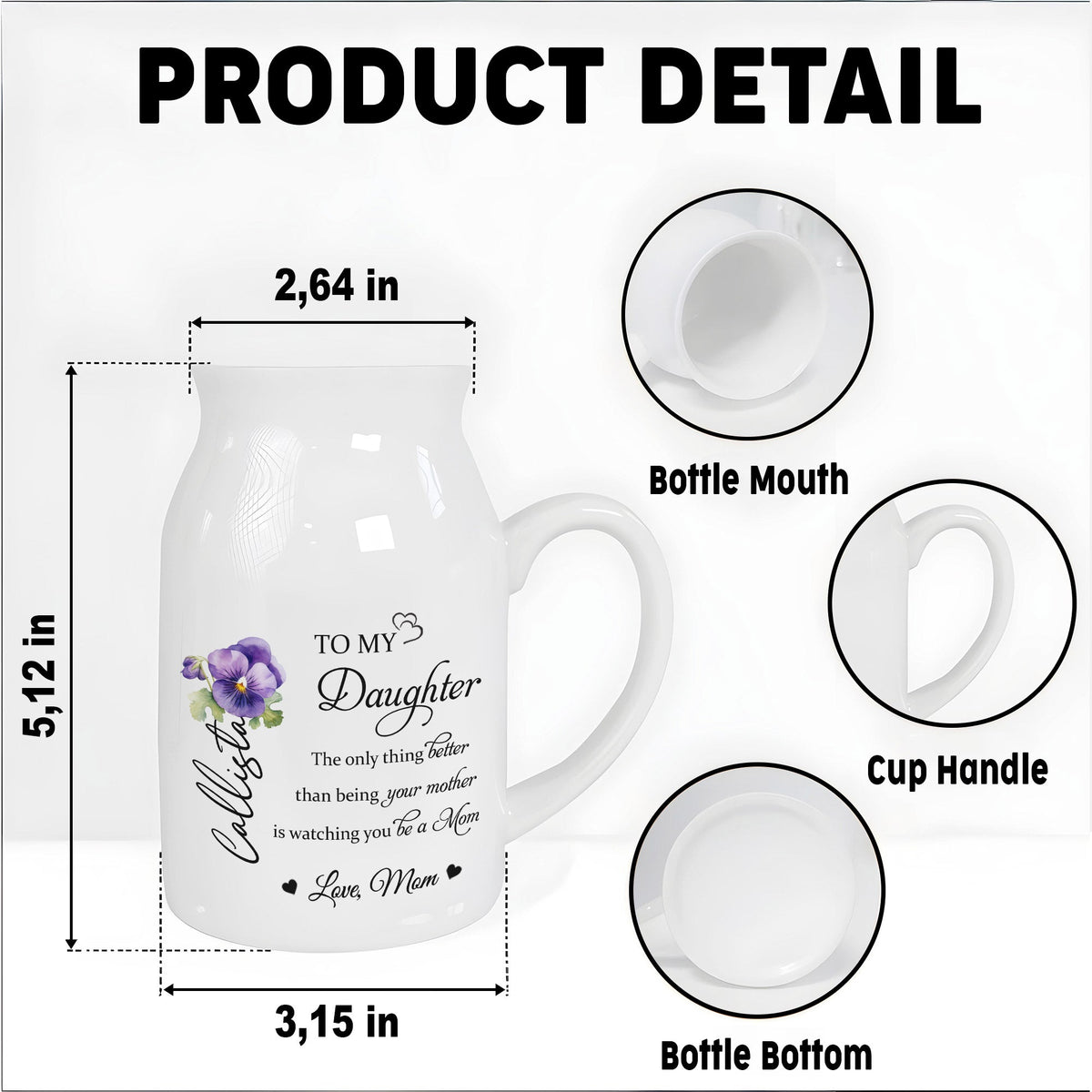 To My Daughter Watching You Be A Mom With Flowers - Personalized Ceramic Flower Vase - DAU079_CEV