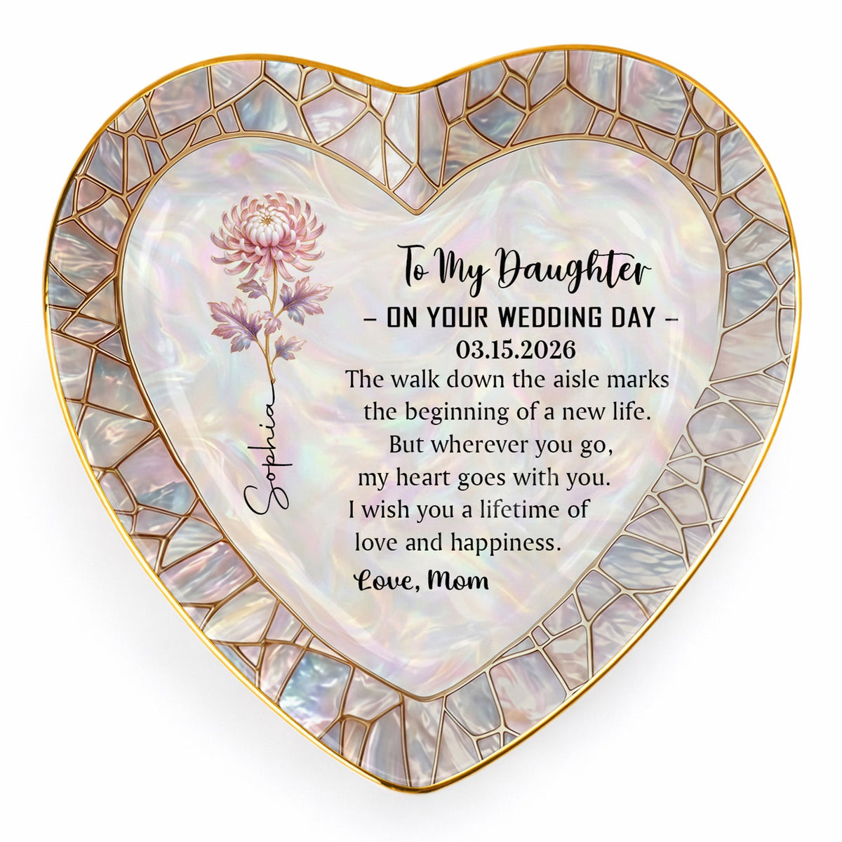 To My Daughter On Your Wedding Day Flower Heart Jewelry Dish - Personalized Custom Jewelry Dish, Ceramic Dish, Heart Shape - DAU354_HCRF