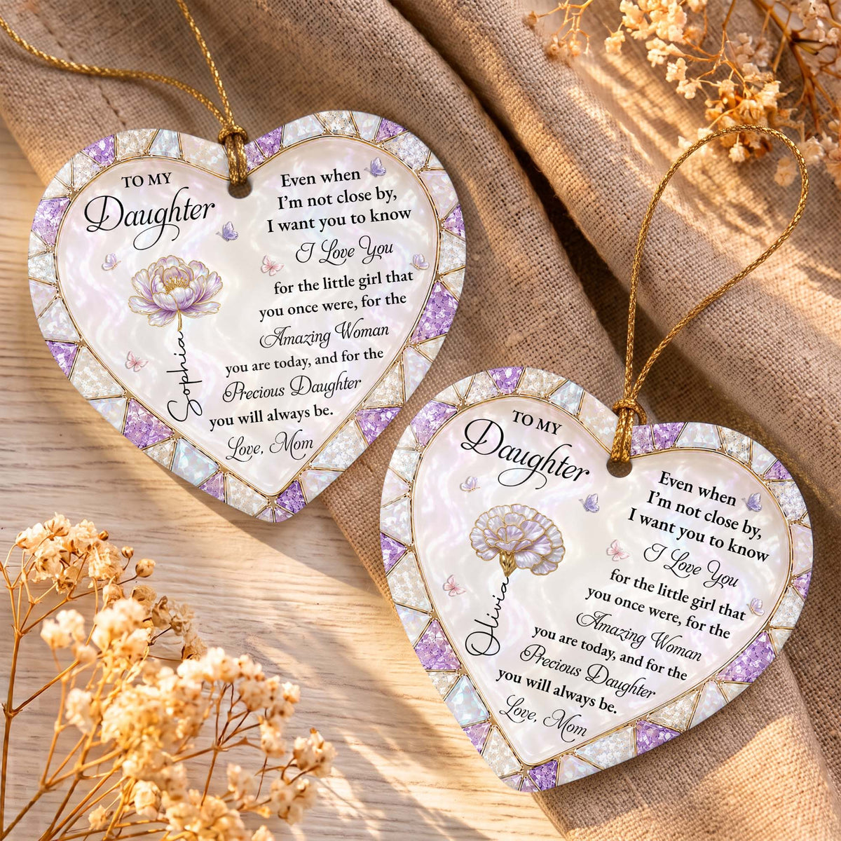 To My Daughter Even When I Am Not Close By Flower Butterfly - Personalized Custom Ceramic Ornament With Heart Shape - DAU576_HCE