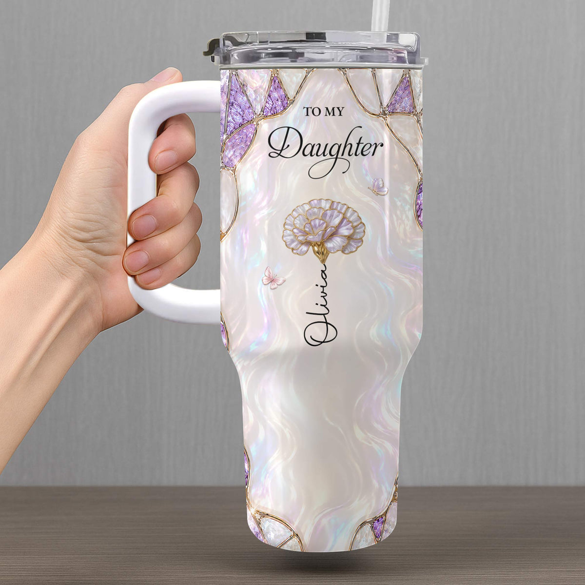 To My Daughter Even When I Am Not Close By Purple Flower - Personalized 40oz Tumbler With Straw - DAU576_TBS