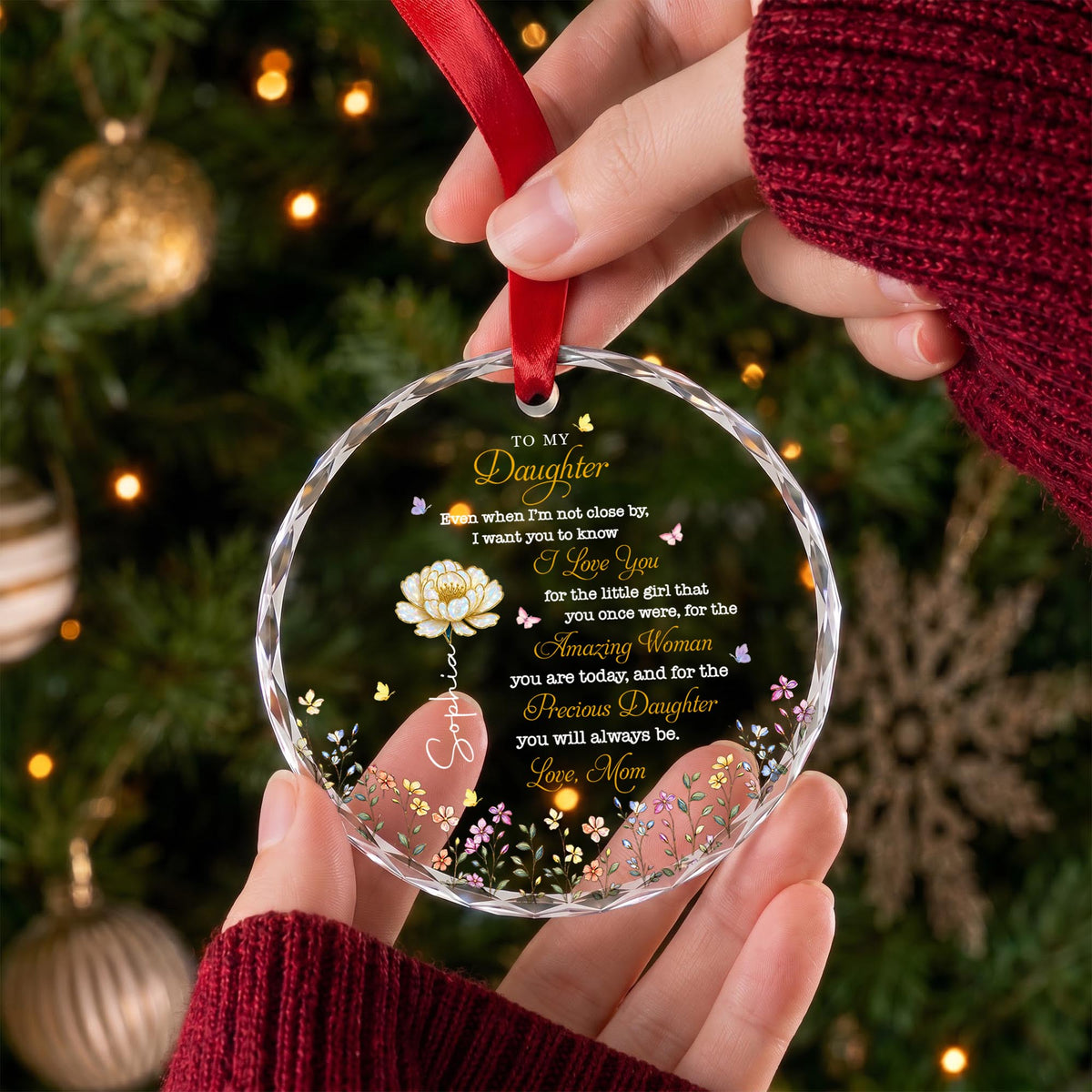 To My Daughter I Love You Precious Daughter With Birth Month Flower - Personalized Custom Circle Glass Ornament - DAU612_CGOR