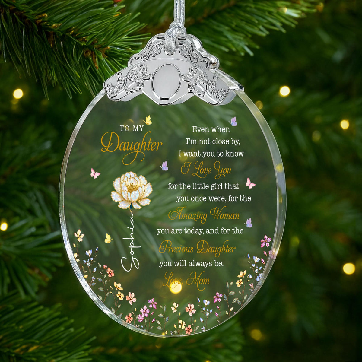 To My Daughter Amazing Woman Precious Daughter Birth Month Flower - Personalized Glass Ornament With Silver Cap - DAU612_GOSICA