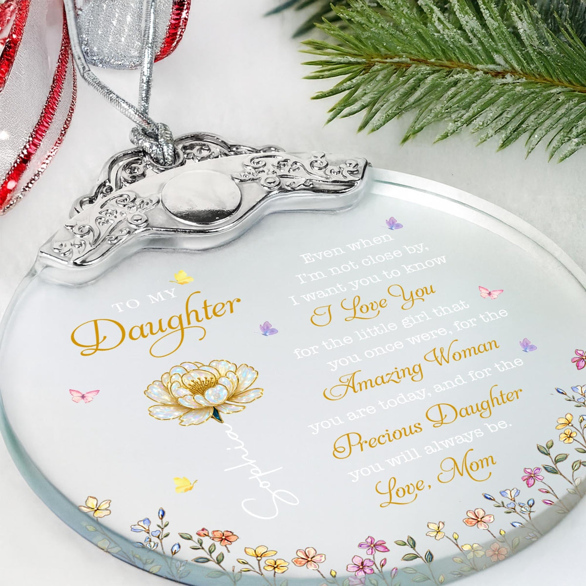To My Daughter Amazing Woman Precious Daughter Birth Month Flower - Personalized Glass Ornament With Silver Cap - DAU612_GOSICA