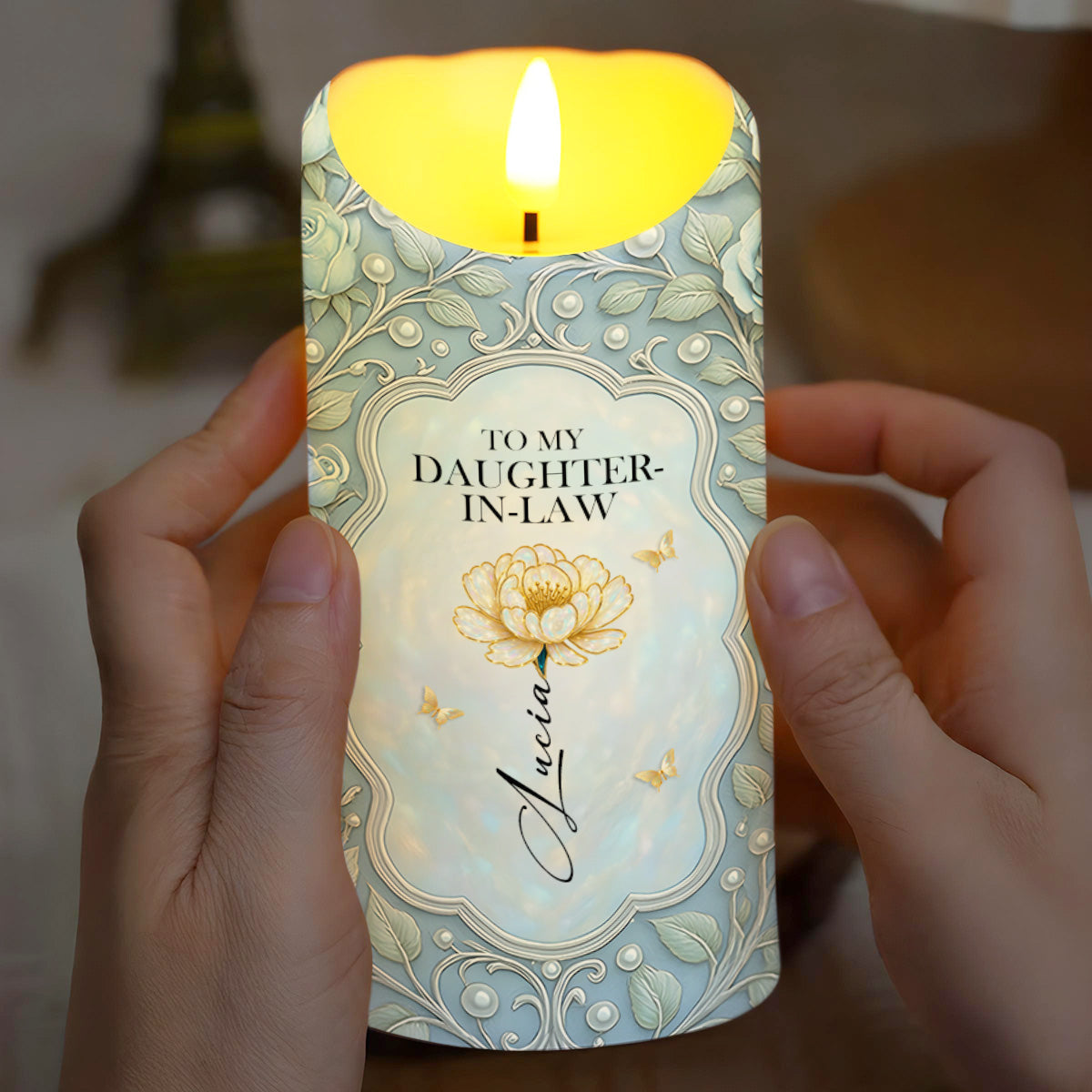 To My Daughter-In-Law, Thank You For Loving My Son, Flower Design - Personalized Custom LED Candle - DILA012_LECA