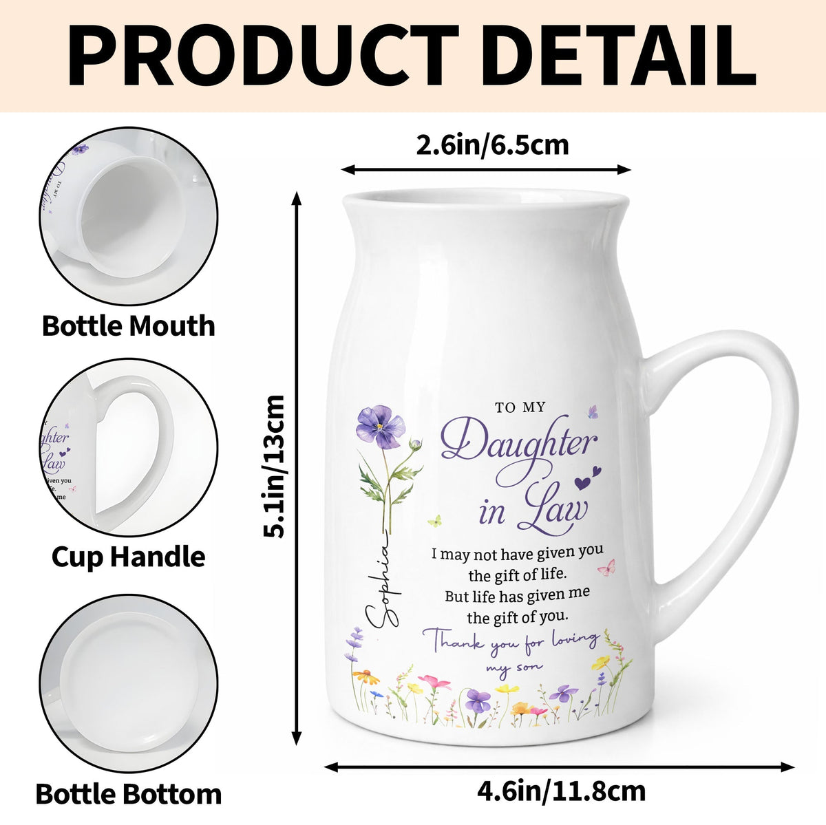 To My Daughter In Law Life Has Given Me The Gift Of You Birth Month Flower - Personalized Ceramic Flower Vase - DILA120_CEV