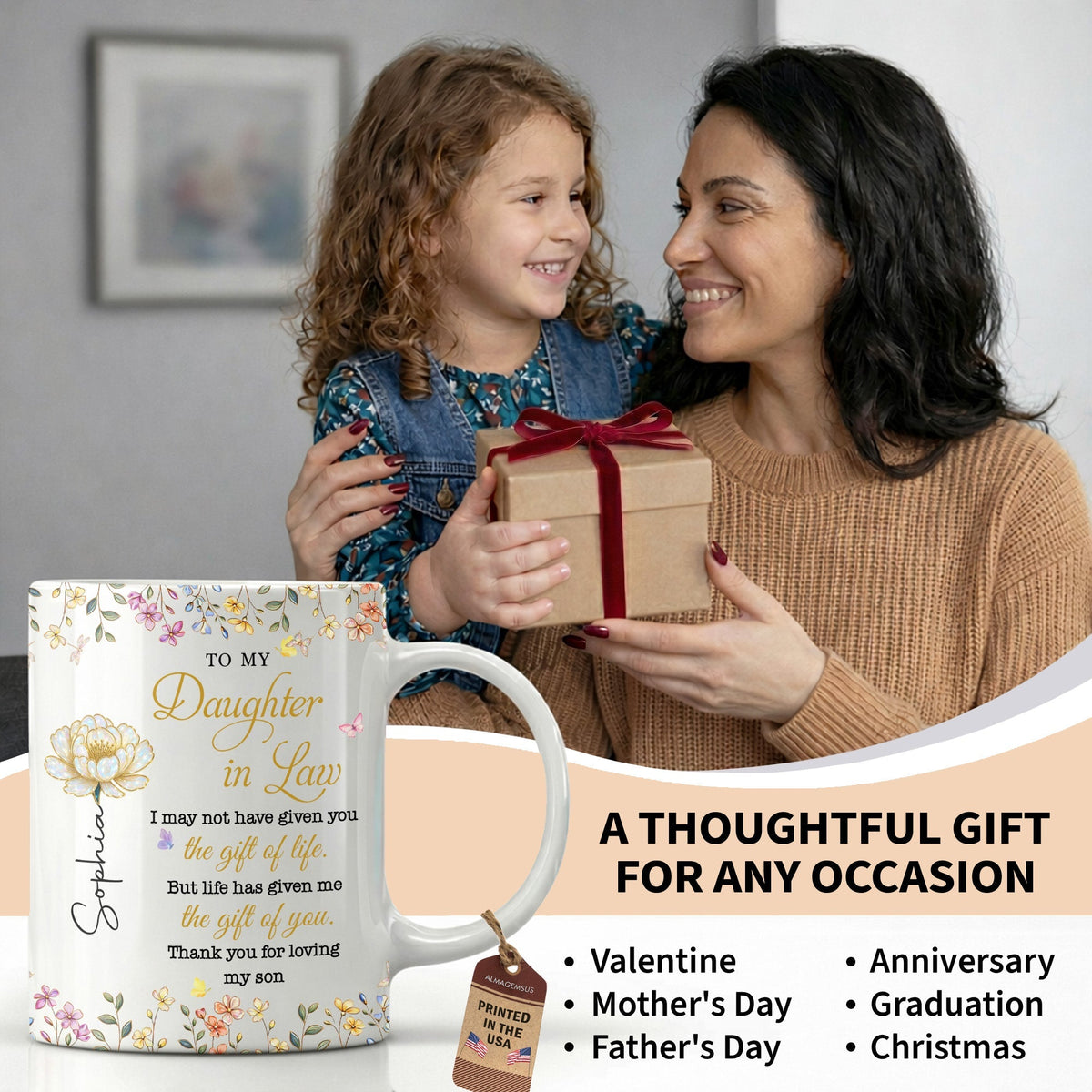 To My Daughter In Law Life Has Given Me The Gift Of You Flowers - Personalized Custom Coffee Mug - DILA174_MG