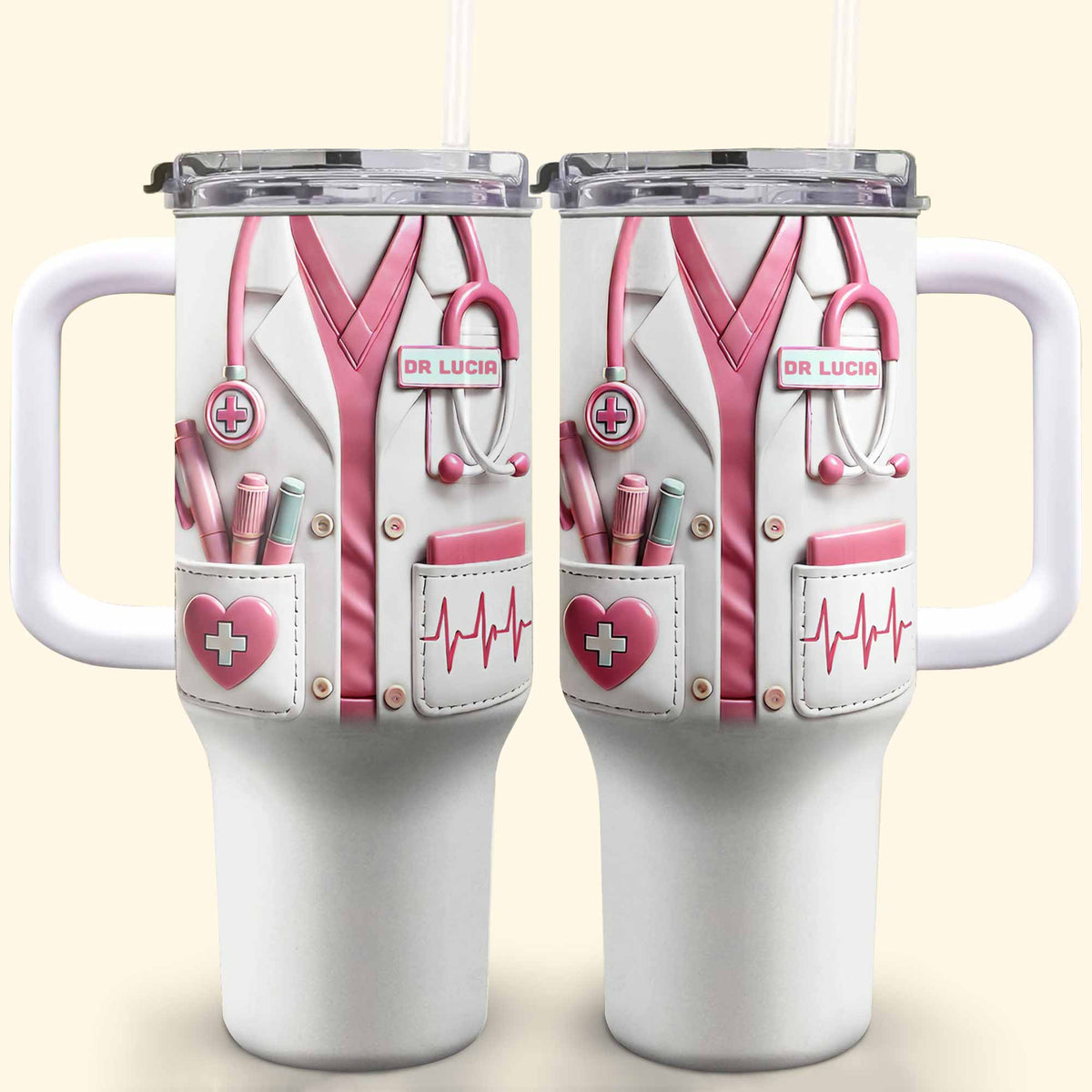 Medical Essentials, Stethoscope And Heartbeat Line - Personalized 40oz Tumbler With Straw - DOC002_TBS