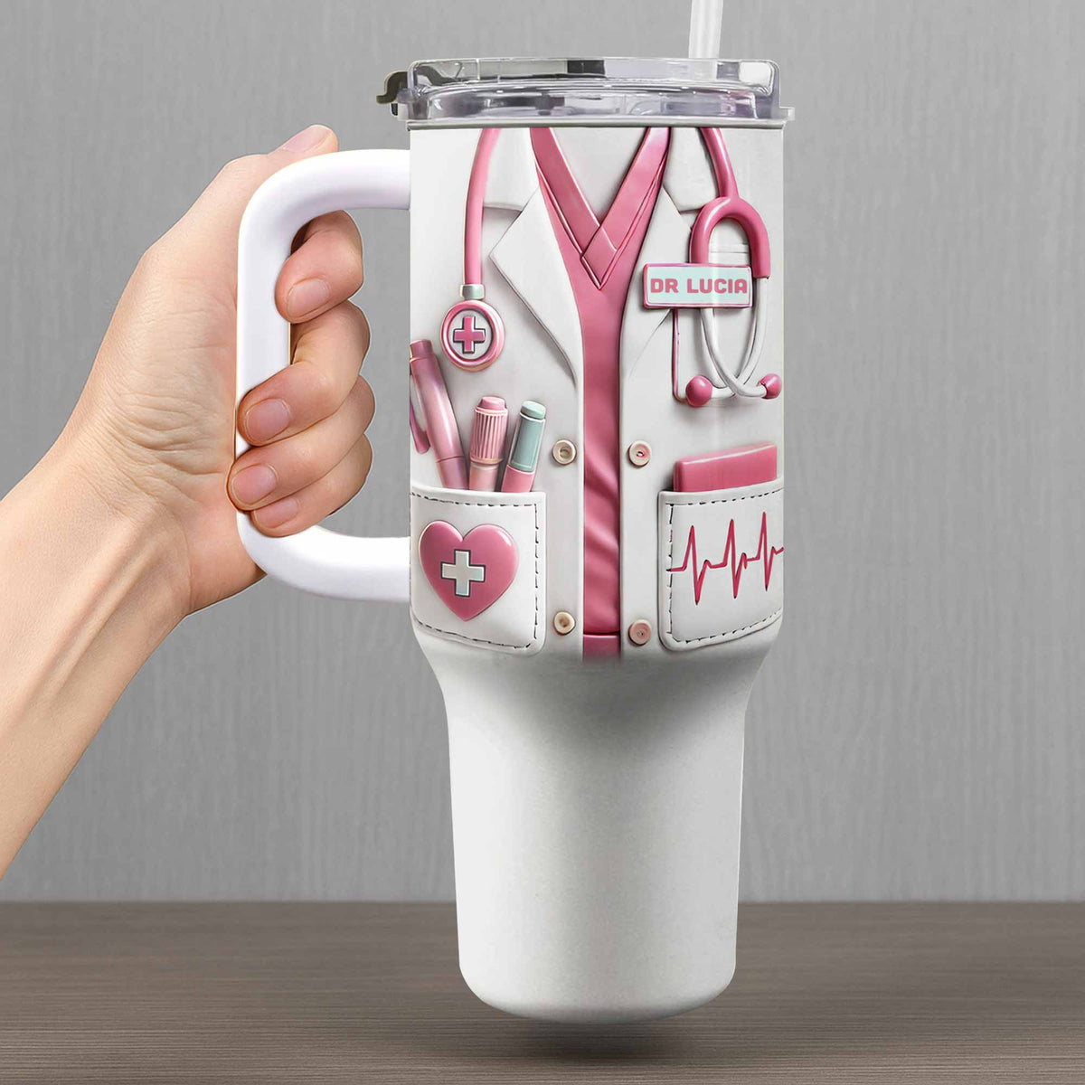 Medical Essentials, Stethoscope And Heartbeat Line - Personalized 40oz Tumbler With Straw - DOC002_TBS