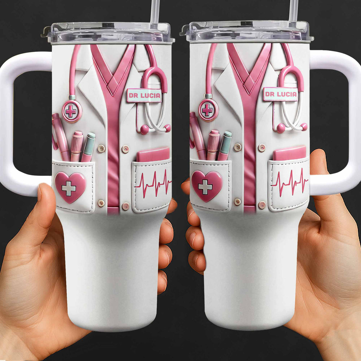 Medical Essentials, Stethoscope And Heartbeat Line - Personalized 40oz Tumbler With Straw - DOC002_TBS