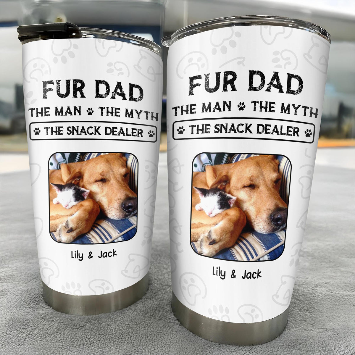 Fur Dad The Man The Myth The Snack Dealer Paw Prints Pet Photos - Personalized Custom Stainless Steel Tumbler 20oz 30oz - DOG034_TB
