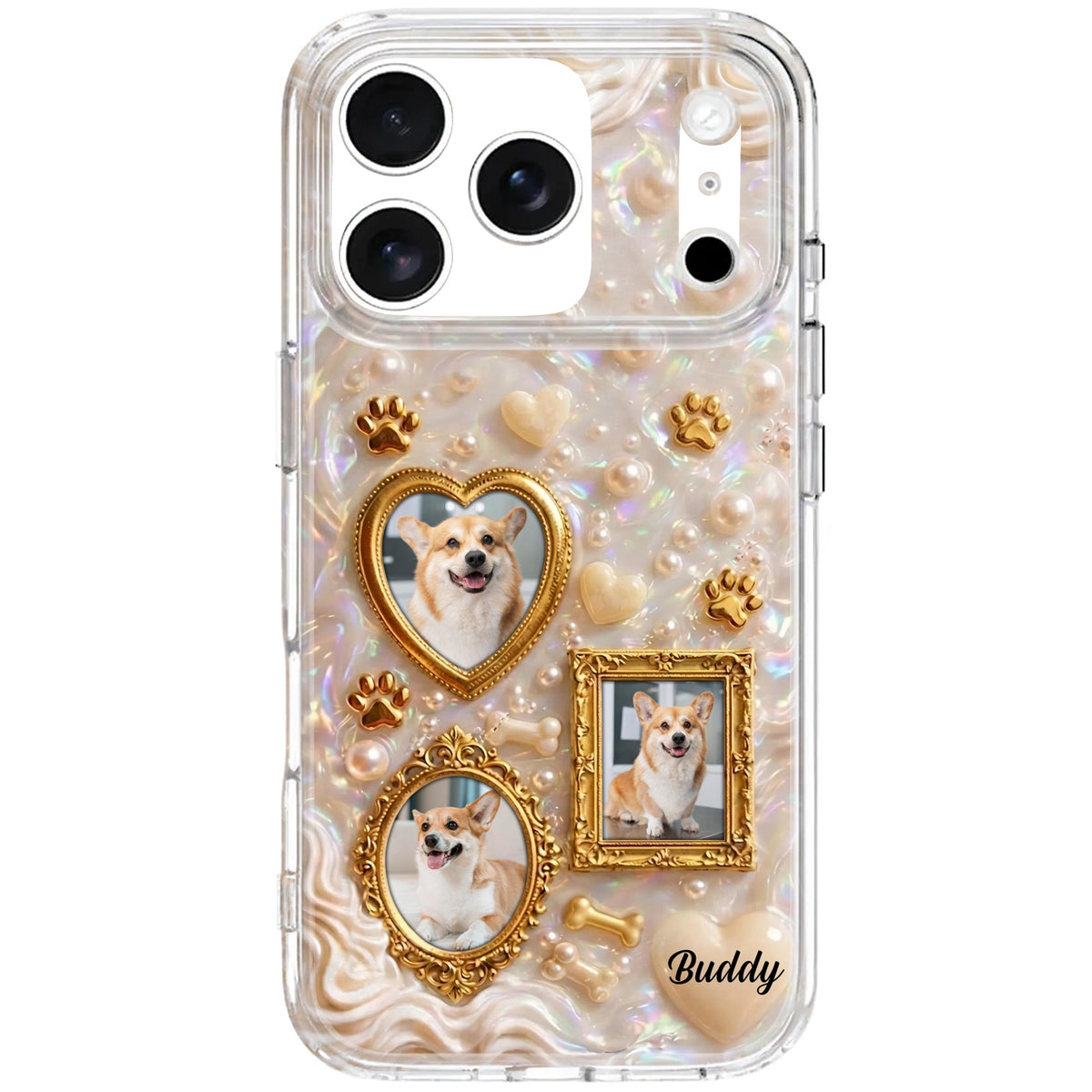 Our Furry Friend Forever Vintage Frame Heart Paws And Pearls - Personalized Clear Phone Case - DOG141_PHC