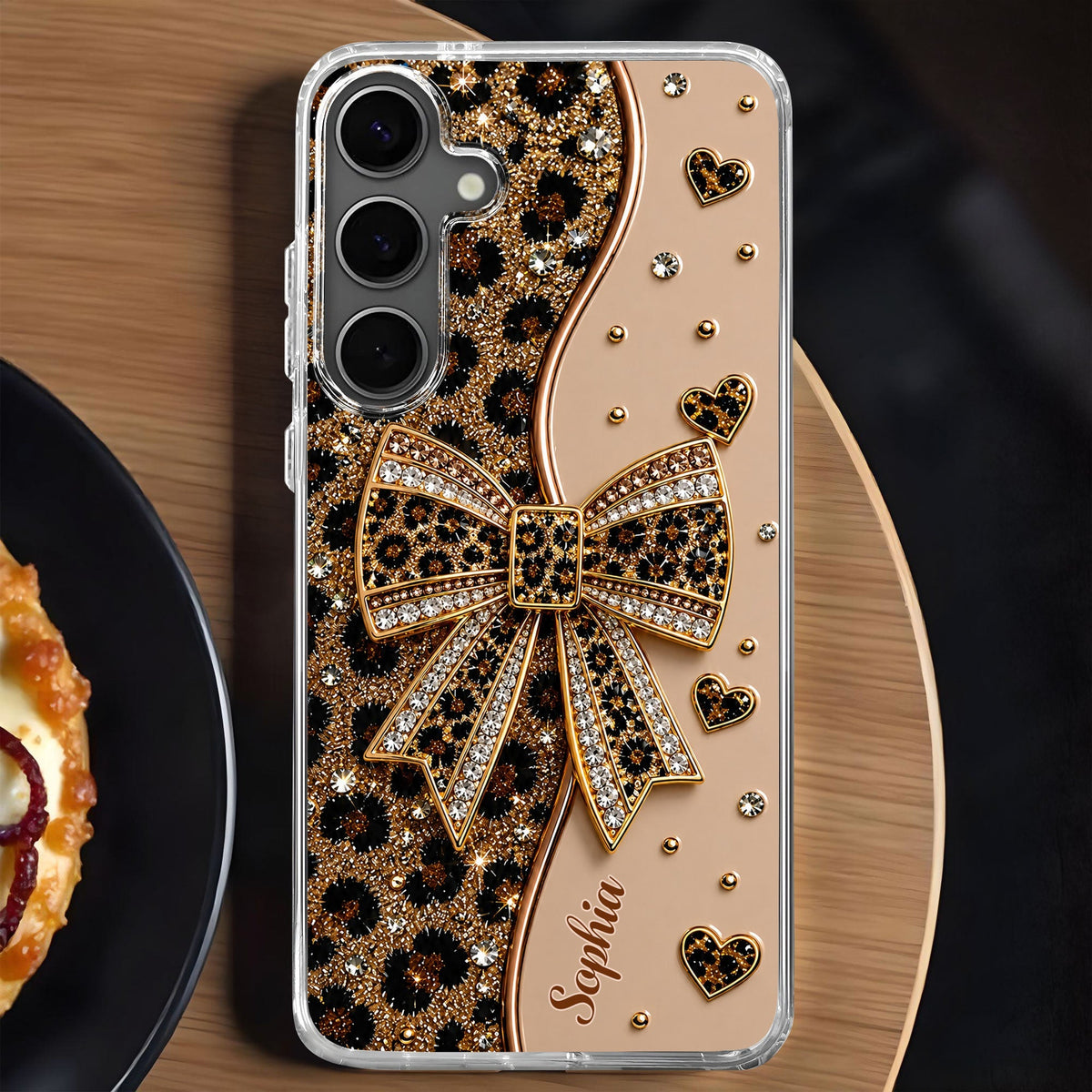 Stay Fabulous Leopard Print With Diamond Bow And Hearts - Personalized Clear Phone Case - DTG124_PHC