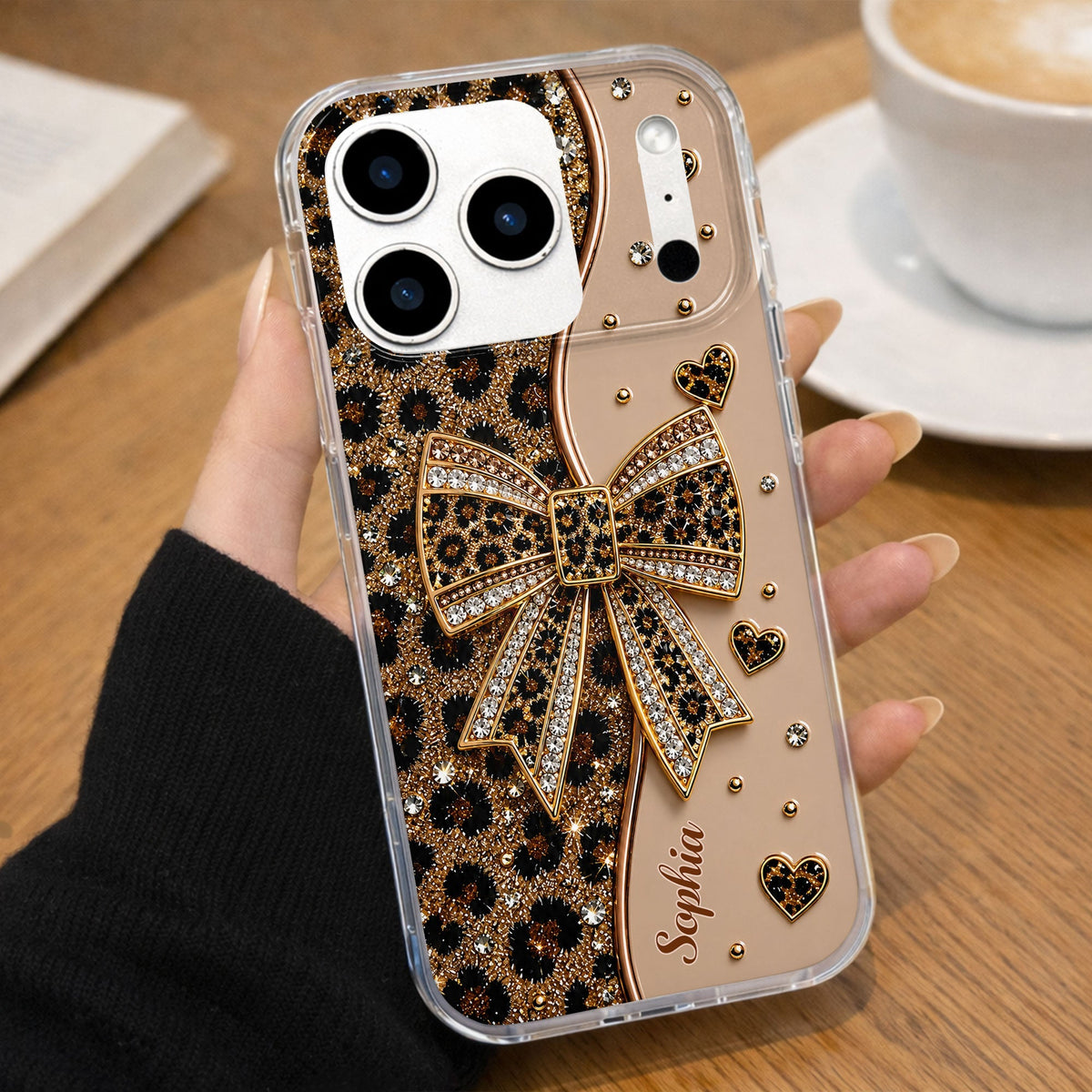 Stay Fabulous Leopard Print With Diamond Bow And Hearts - Personalized Clear Phone Case - DTG124_PHC