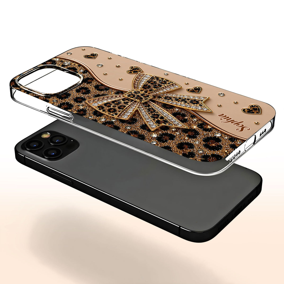 Stay Fabulous Leopard Print With Diamond Bow And Hearts - Personalized Clear Phone Case - DTG124_PHC