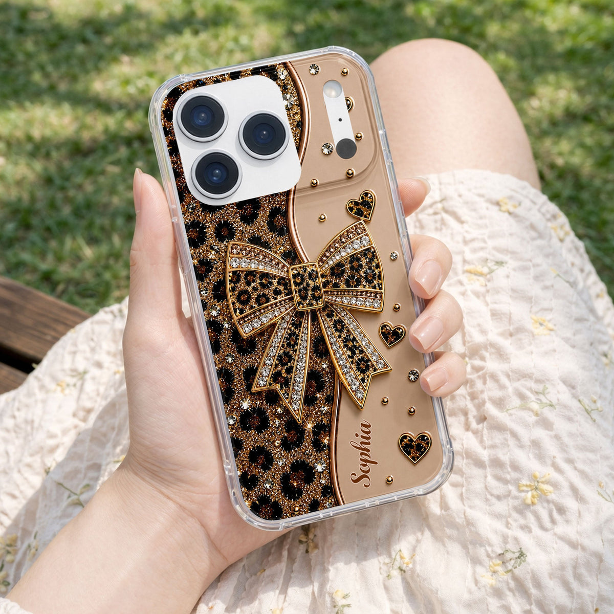 Stay Fabulous Leopard Print With Diamond Bow And Hearts - Personalized Clear Phone Case - DTG124_PHC