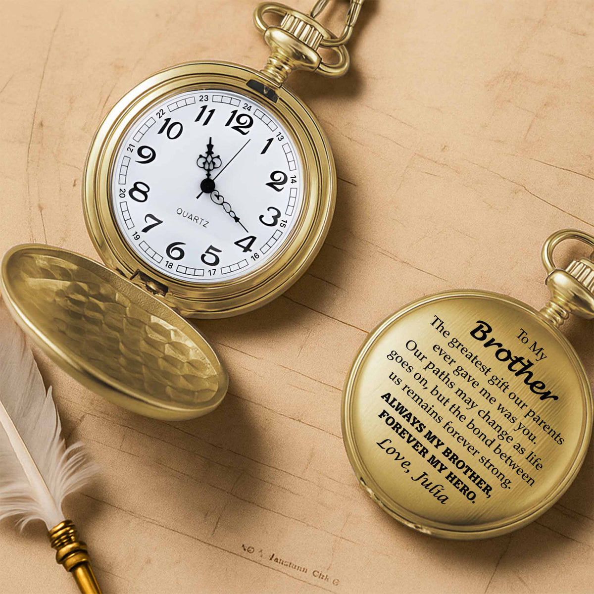To My Brother, Forever My Hero Pocket Watch - Personalized Custom Pocket Watch - FAM048_GWATCH