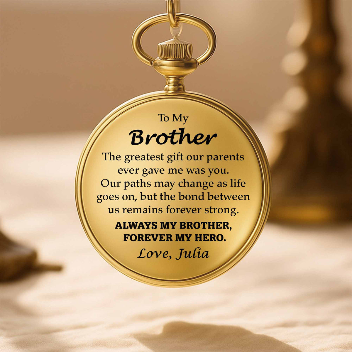 To My Brother, Forever My Hero Pocket Watch - Personalized Custom Pocket Watch - FAM048_GWATCH