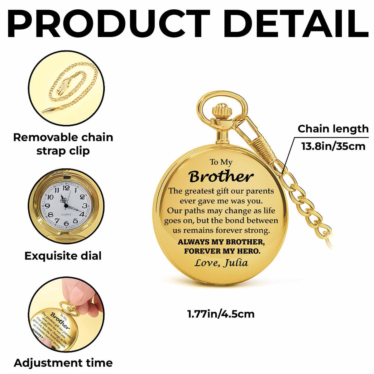 To My Brother, Forever My Hero Pocket Watch - Personalized Custom Pocket Watch - FAM048_GWATCH