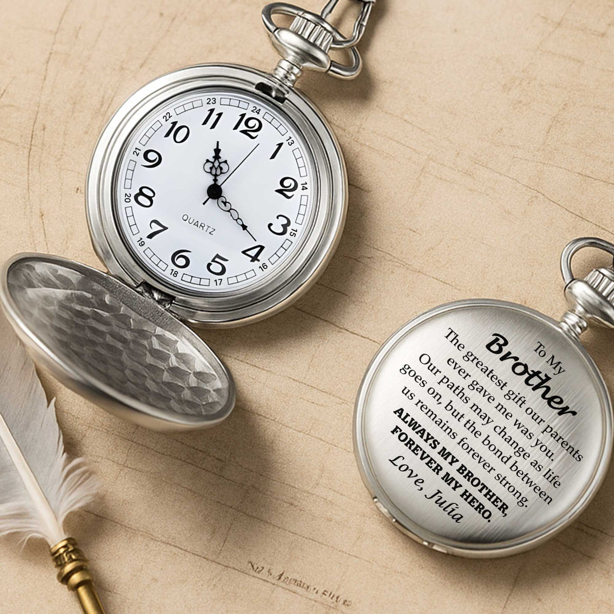 To My Brother, The Greatest Gift, Pocket Watch Design - Personalized Silver Plated Pocket Watch - FAM048_SWATCH