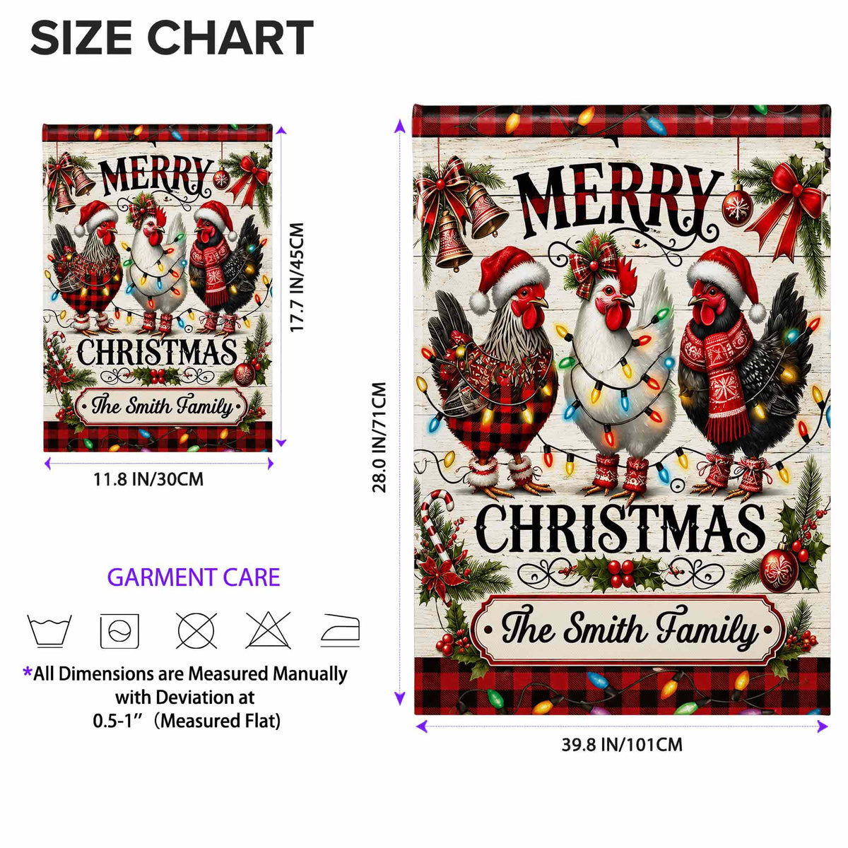 Merry Christmas Our Family With Festive Chickens And Holiday Lights - Personalized Flag - FAM1016_GAF