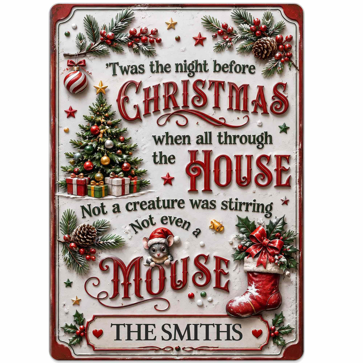 Twas The Night Before Christmas With Tree Mouse And Stocking - Personalized Metal Sign - FAM1051_MSIGN