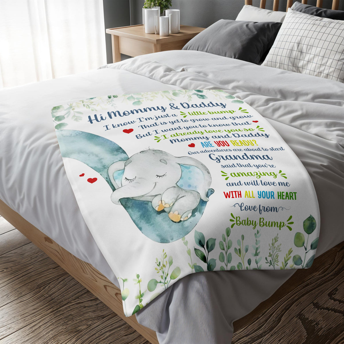 Love From Baby Bump Elephant Design For Expecting Parents - Personalized Custom Blanket - FAM290_BLK