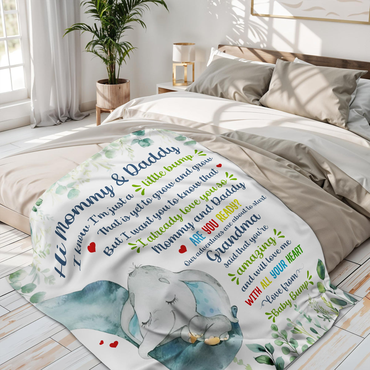 Love From Baby Bump Elephant Design For Expecting Parents - Personalized Custom Blanket - FAM290_BLK